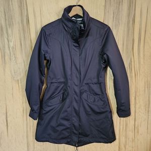 Athleta Womens Small Black Chills Parka Drawstring Waist Fishtail back
